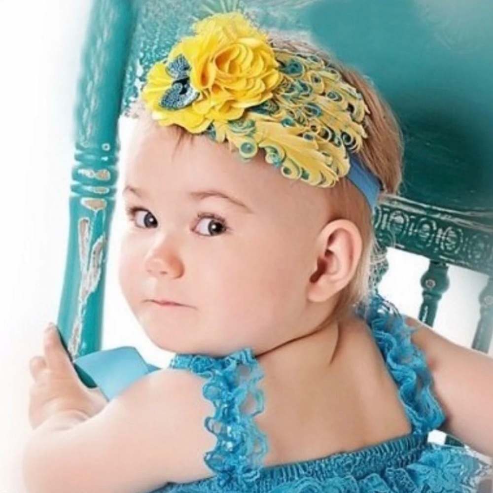 Yellow & Blue Feathered Headband